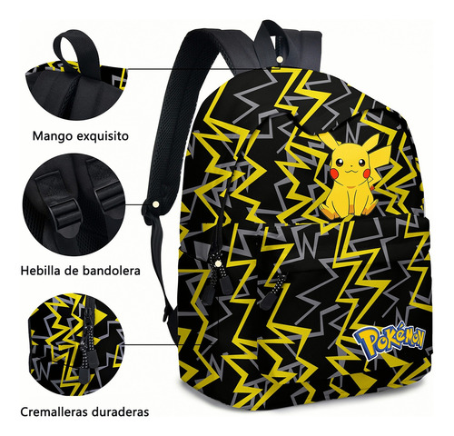 Mochila Escolar Infantil Pikachu De Gran Capacidad Con Estuche Para Bolígrafos.