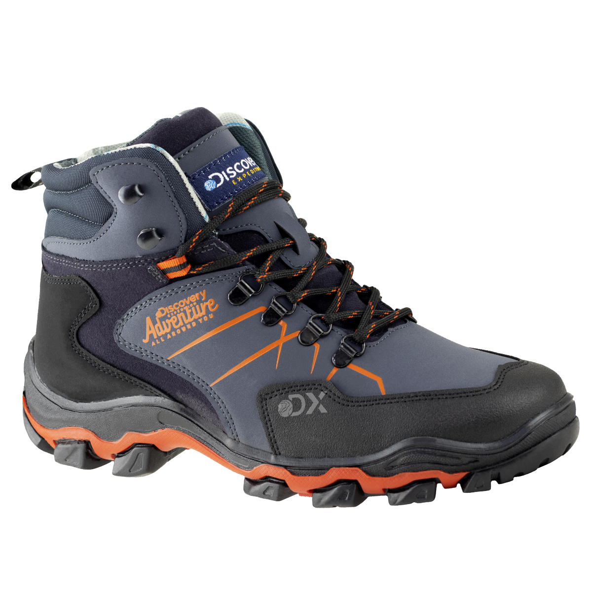 Botas Para Hombre Aventura Tipo Camping Senderismo Discovery 2383 Azul Naranja.