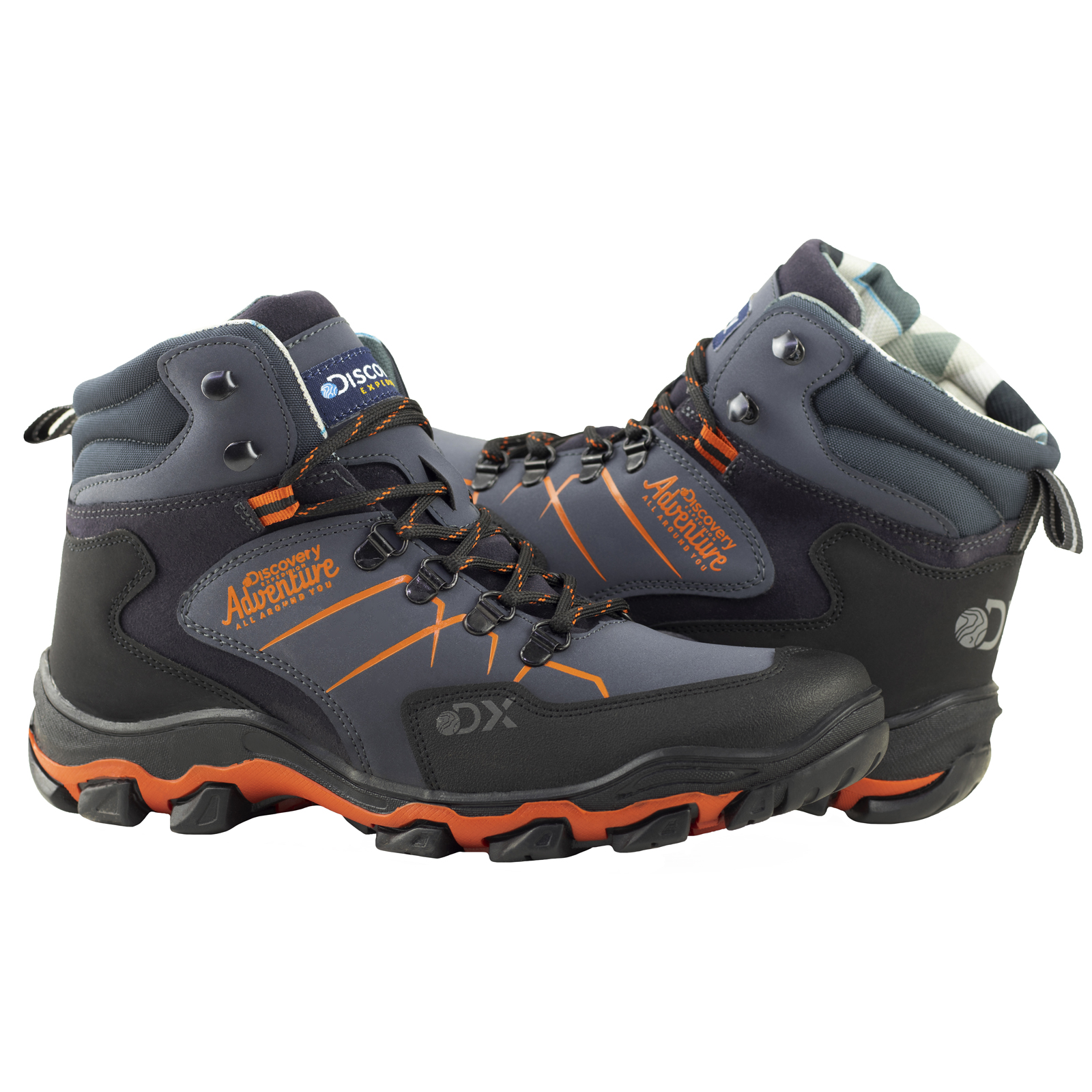 Botas Para Hombre Aventura Tipo Camping Senderismo Discovery 2383 Azul Naranja.
