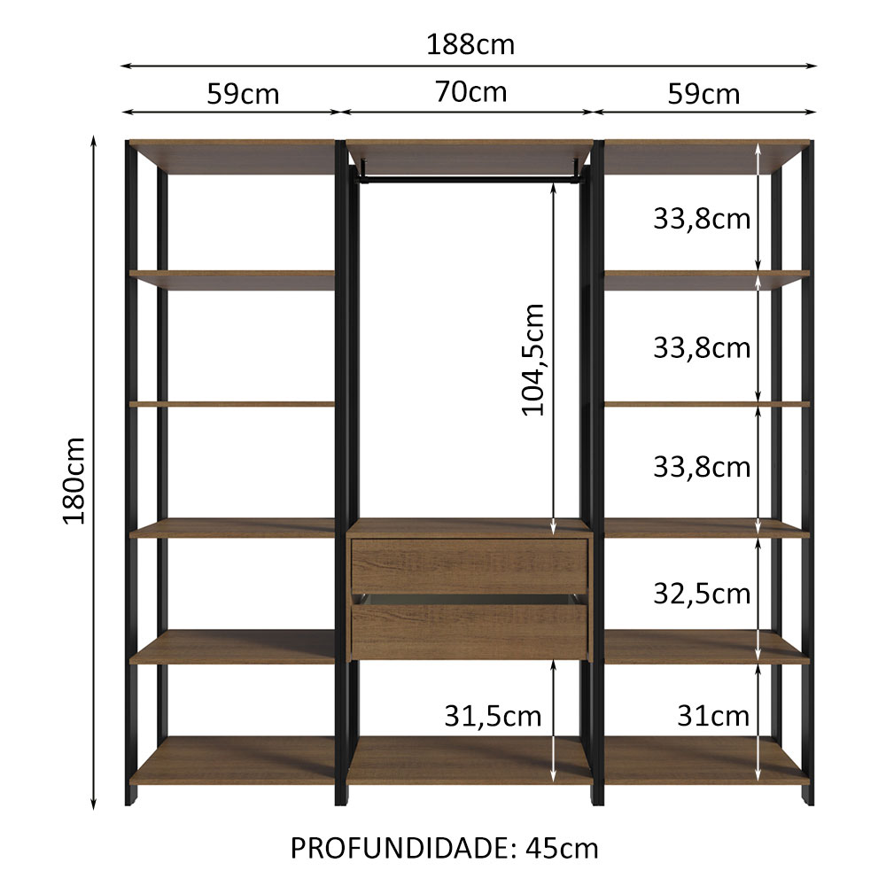 Ropero Closet Guardarropas Madesa Valencia 188cm MP 01