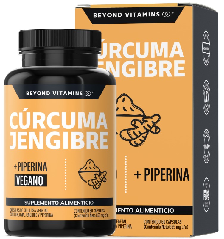 Suplemento Alimenticio Beyond Vitamins  Cúrcuma, Jengibre con Pimienta Negra 60 Cápsulas.