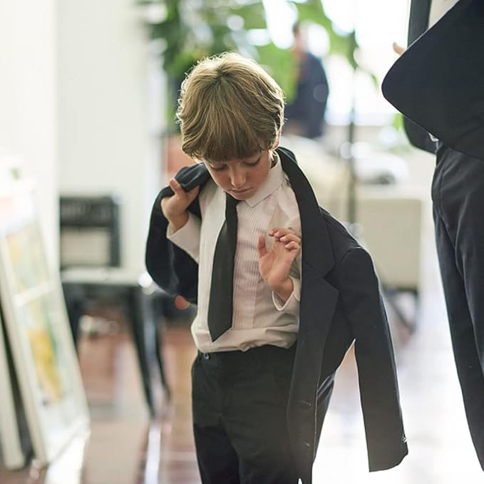 2 piezas de corbata tejida ajustable con cierre previa para niños y niñas, corbata de color sólido para niños, uniformes formales de boda y graduación escolares, Azul oscuro, M(age 5 years -14 years).