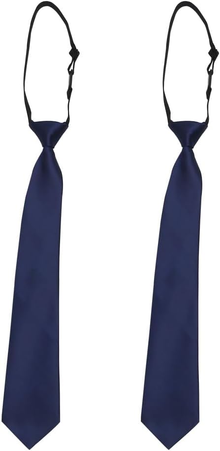 2 piezas de corbata tejida ajustable con cierre previa para niños y niñas, corbata de color sólido para niños, uniformes formales de boda y graduación escolares, Azul oscuro, M(age 5 years -14 years).