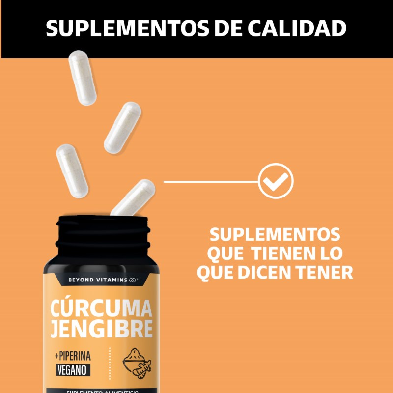 Suplemento Alimenticio Beyond Vitamins  Cúrcuma, Jengibre con Pimienta Negra 60 Cápsulas.