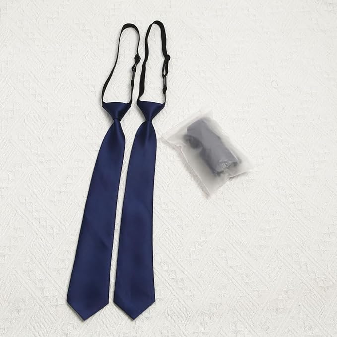 2 piezas de corbata tejida ajustable con cierre previa para niños y niñas, corbata de color sólido para niños, uniformes formales de boda y graduación escolares, Azul oscuro, M(age 5 years -14 years).