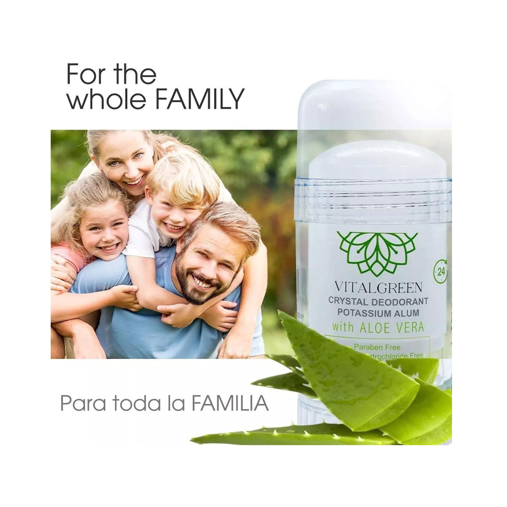 2 Pack Desodorante Cristal Alumbre Con Aloe Vera 100g Vital Green.