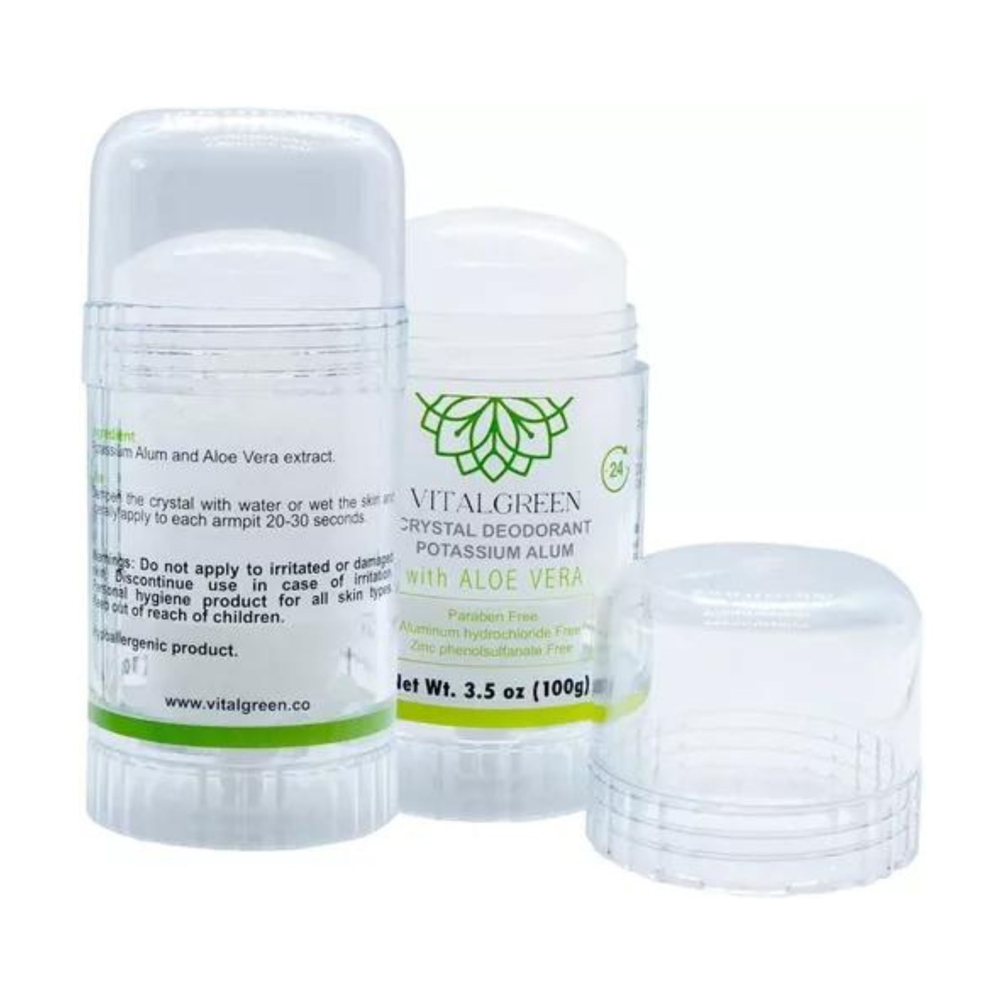 2 Pack Desodorante Cristal Alumbre Con Aloe Vera 100g Vital Green.