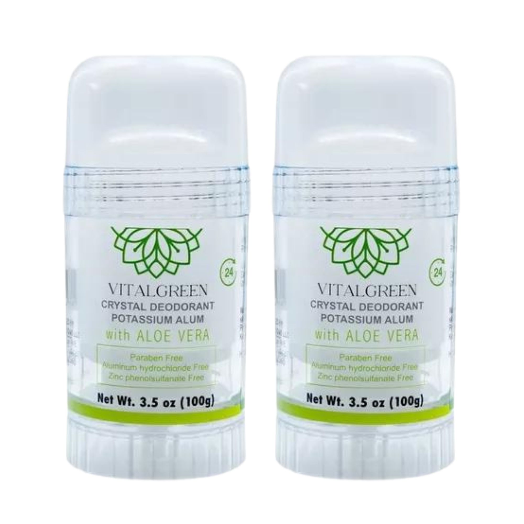 2 Pack Desodorante Cristal Alumbre Con Aloe Vera 100g Vital Green.