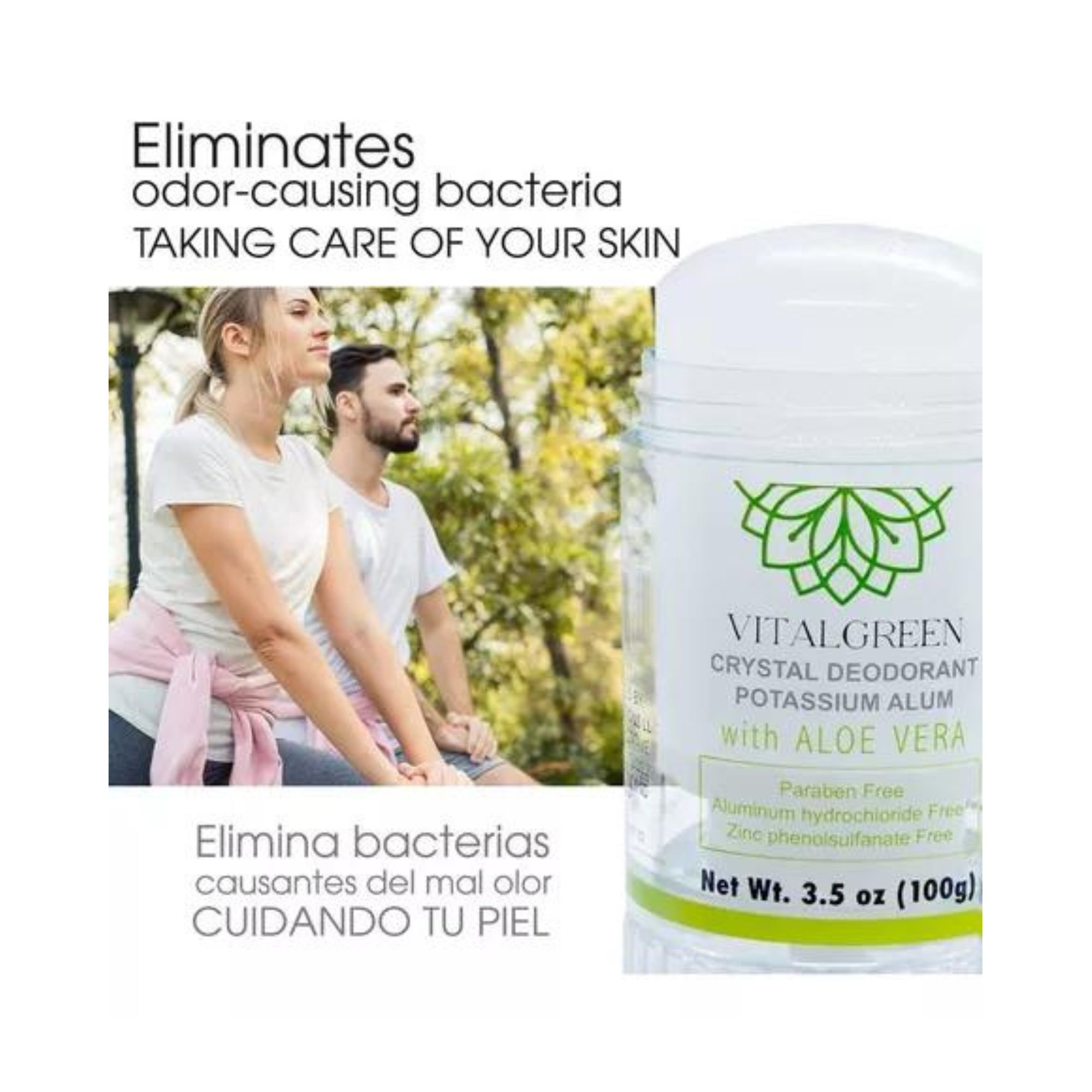 2 Pack Desodorante Cristal Alumbre Con Aloe Vera 100g Vital Green.