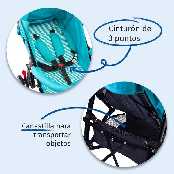 Carriola De Bastón Reclinable Starkids Andrómeda Plegable Verde Rayada