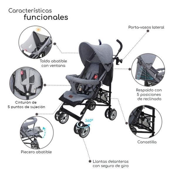 Carriola De Bastón Para Bebé D Bebé Aerostar Reclinable Gris