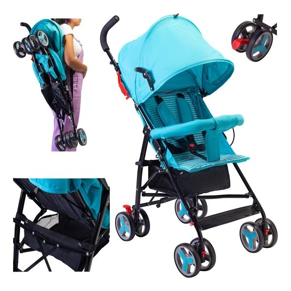 Carriola De Bastón Reclinable Starkids Andrómeda Plegable Verde Rayada