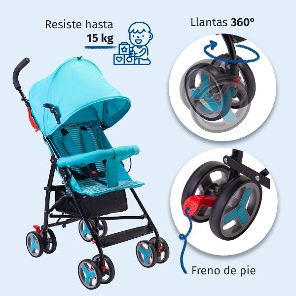 Carriola De Bastón Reclinable Starkids Andrómeda Plegable Verde Rayada