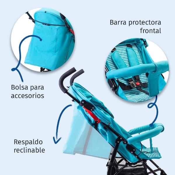 Carriola De Bastón Reclinable Starkids Andrómeda Plegable Verde Rayada