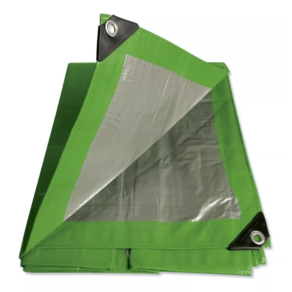 Lona Impermeable Polietileno Fondo Plata 3.65 X 4.87 M Verde.