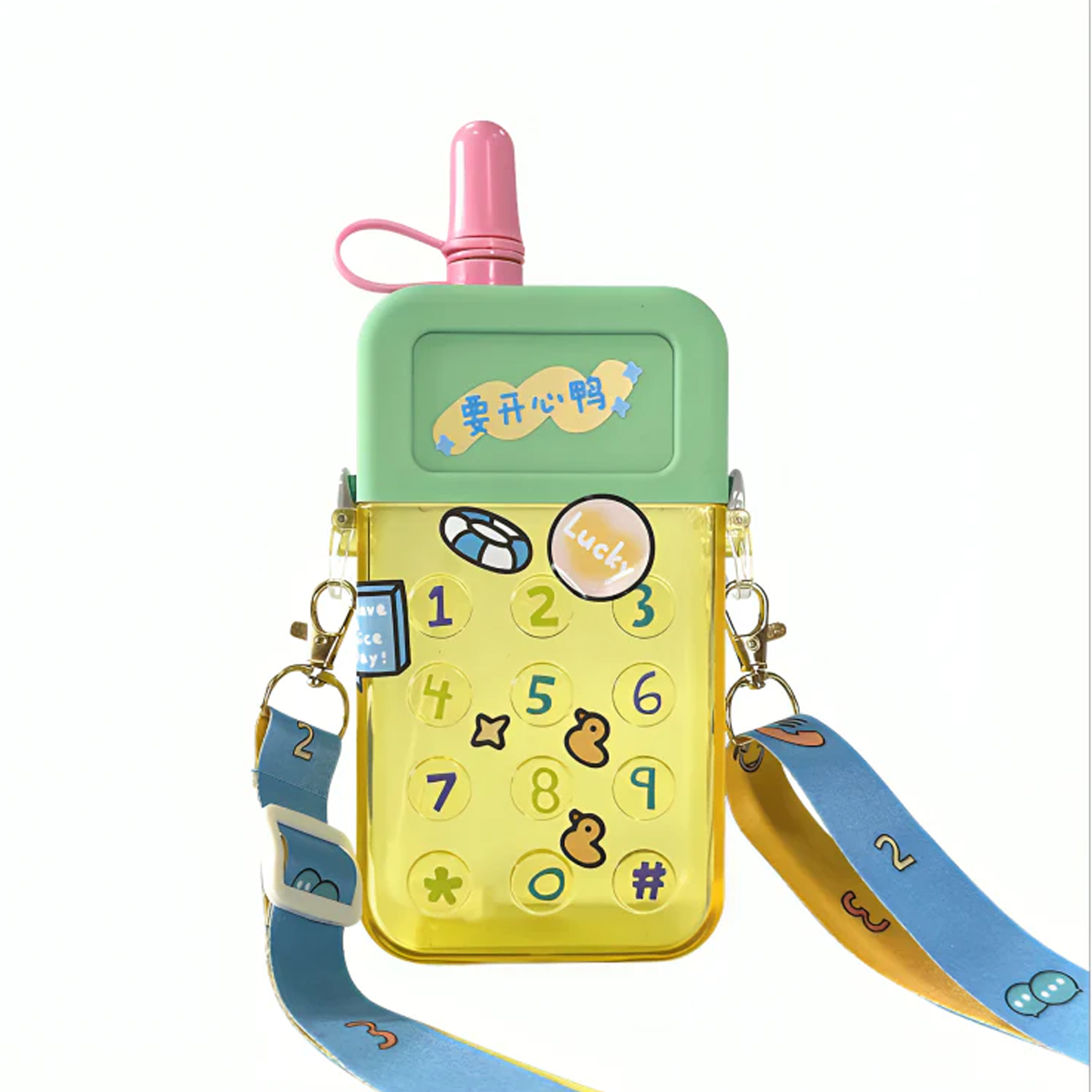 Cantimplora Niños Celular Correa Escuela Agua Botella 300ml Verde .