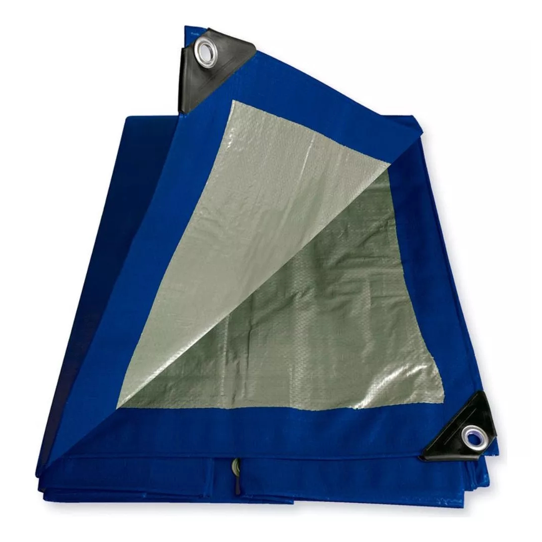 Lona Impermeable Polietileno 5.48 X 7.31 M Azul Fondo Plata.