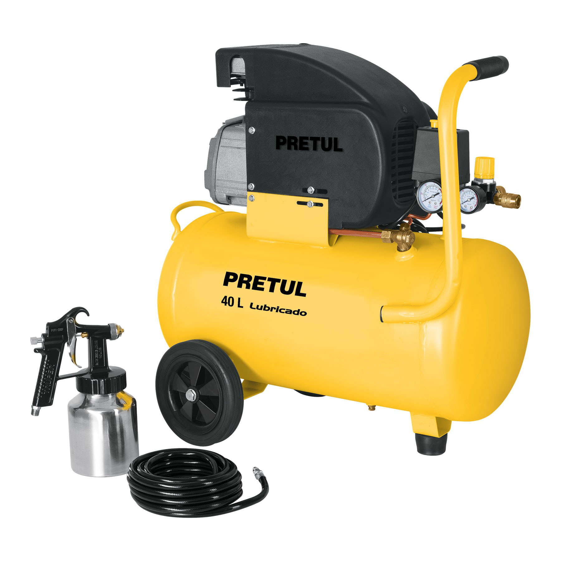 Kit Compresor de aire Pretul 40L 3HP manguera y pistola 22066 amarillo