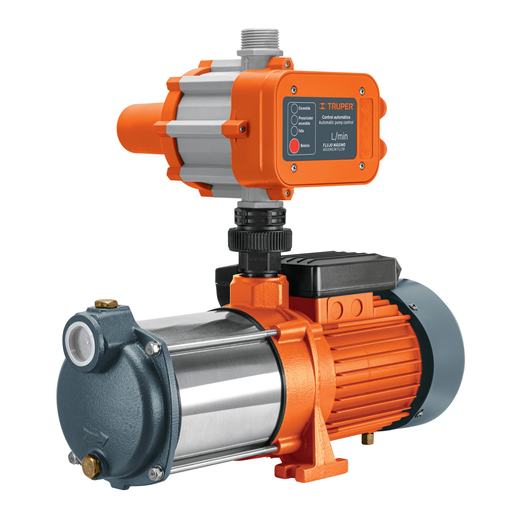 Bomba presurizadora multietapas Truper 1 1/3 HP con control 102387 naranja