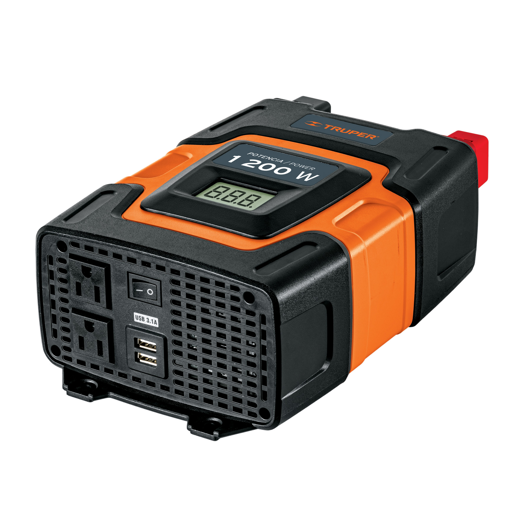 Inversor de corriente Truper de 1200 W con puertos USB 10491 naranja