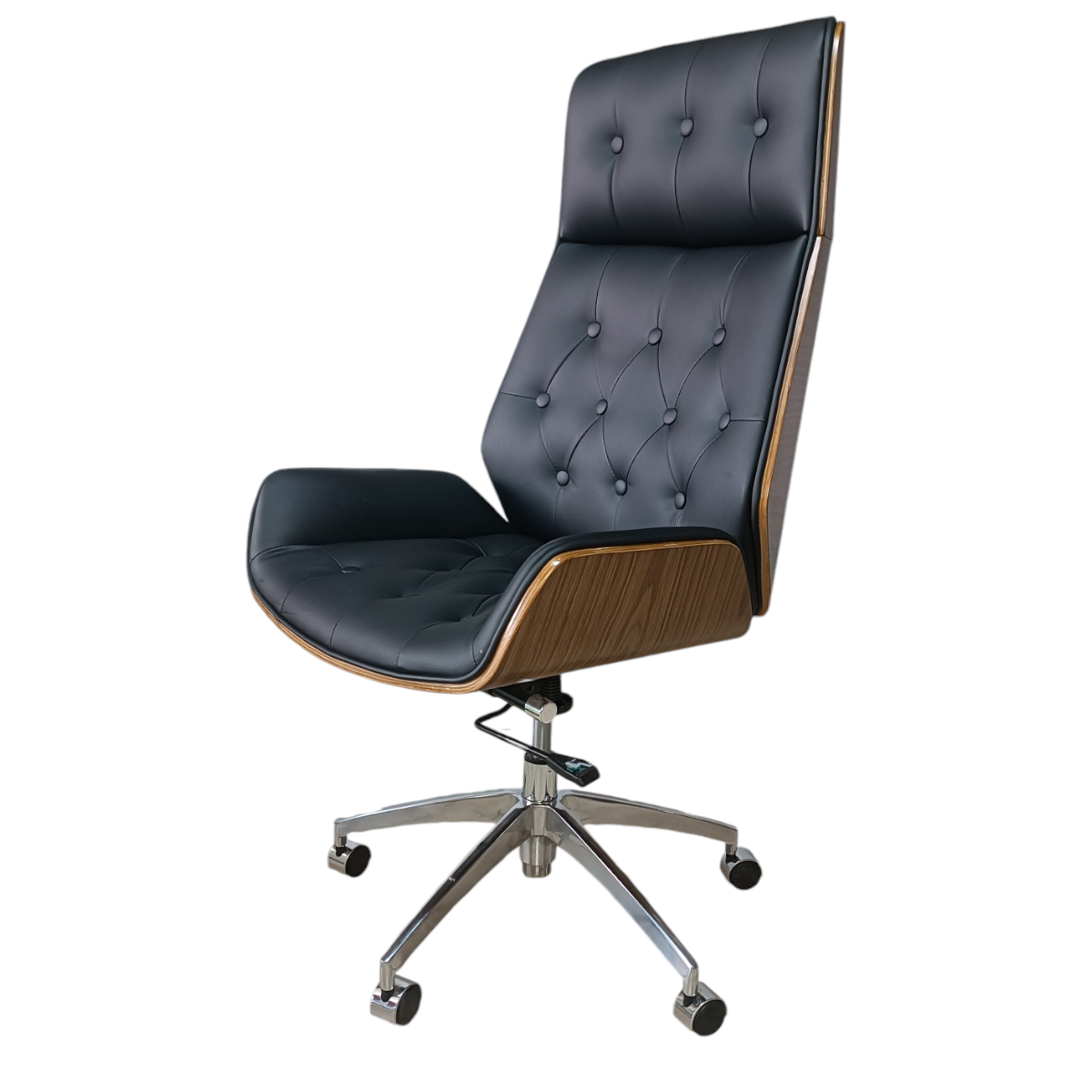 Silla Oficina Osaka Capitonada ejecutiva Madera Minimalista Moderna Ajustable Elegante Hogar Grupo Microtec  Ergonomica Piel PU Cromada Walnut Directiva.