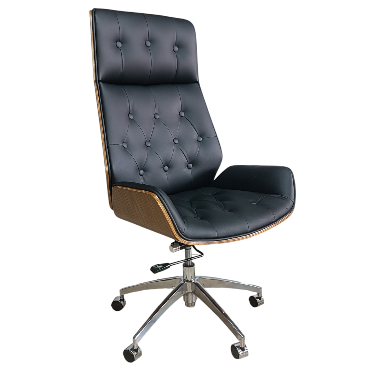 Silla Oficina Osaka Capitonada ejecutiva Madera Minimalista Moderna Ajustable Elegante Hogar Grupo Microtec  Ergonomica Piel PU Cromada Walnut Directiva.