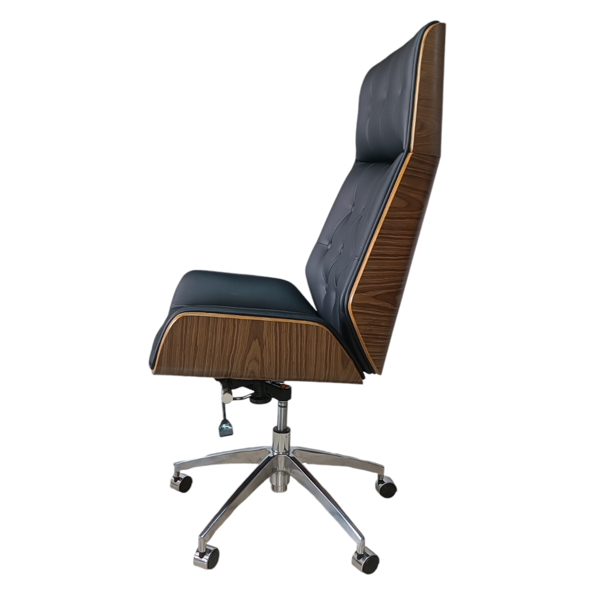 Silla Oficina Osaka Capitonada ejecutiva Madera Minimalista Moderna Ajustable Elegante Hogar Grupo Microtec  Ergonomica Piel PU Cromada Walnut Directiva.