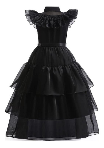 Vestidos Largos Casuales De Tul Para Niñas Merlina En Negro.