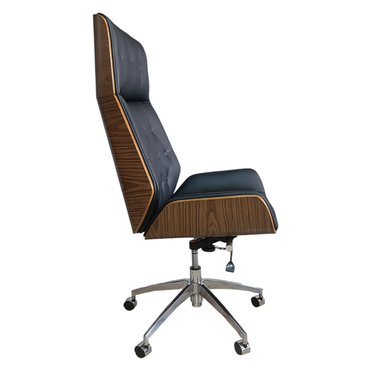Silla Oficina Osaka Capitonada ejecutiva Madera Minimalista Moderna Ajustable Elegante Hogar Grupo Microtec  Ergonomica Piel PU Cromada Walnut Directiva.