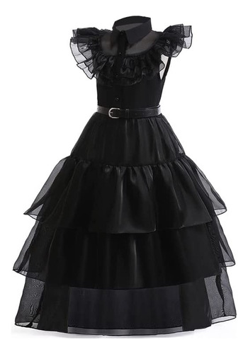 Vestidos Largos Casuales De Tul Para Niñas Merlina En Negro.