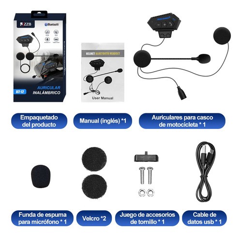 Audífonos Bluetooth 5.0 Edr Para Casco De Motocicleta.