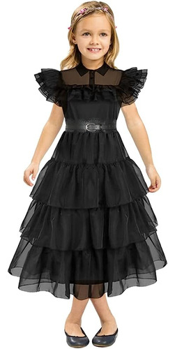 Vestidos Largos Casuales De Tul Para Niñas Merlina En Negro.