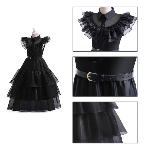 Vestidos Largos Casuales De Tul Para Niñas Merlina En Negro.