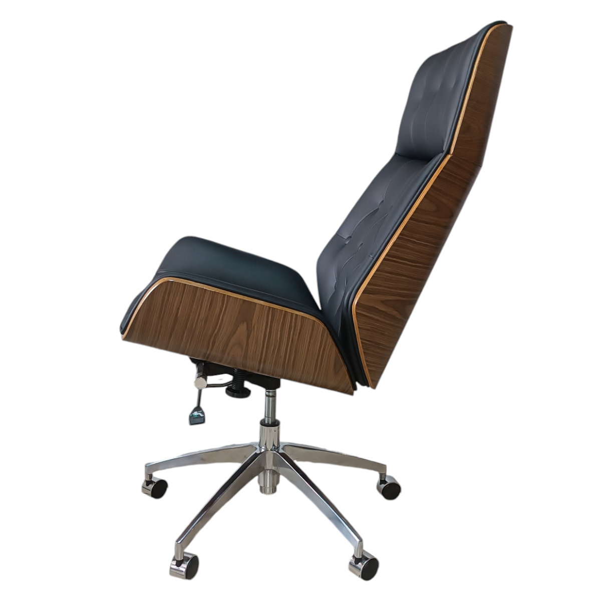 Silla Oficina Osaka Capitonada ejecutiva Madera Minimalista Moderna Ajustable Elegante Hogar Grupo Microtec  Ergonomica Piel PU Cromada Walnut Directiva.