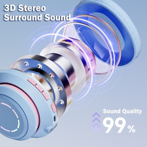 Audífonos Orejas De Gato Yr-008 Bluetooth Led Diadema Ninos morado.
