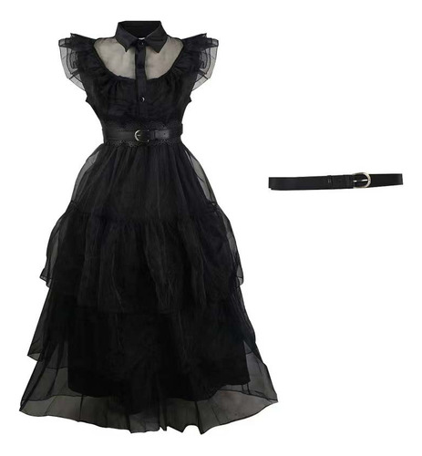 Vestidos Largos Casuales De Tul Para Niñas Merlina En Negro.