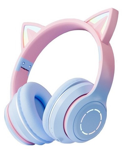 Audífonos Orejas De Gato Yr-008 Bluetooth Led Diadema Ninos morado.