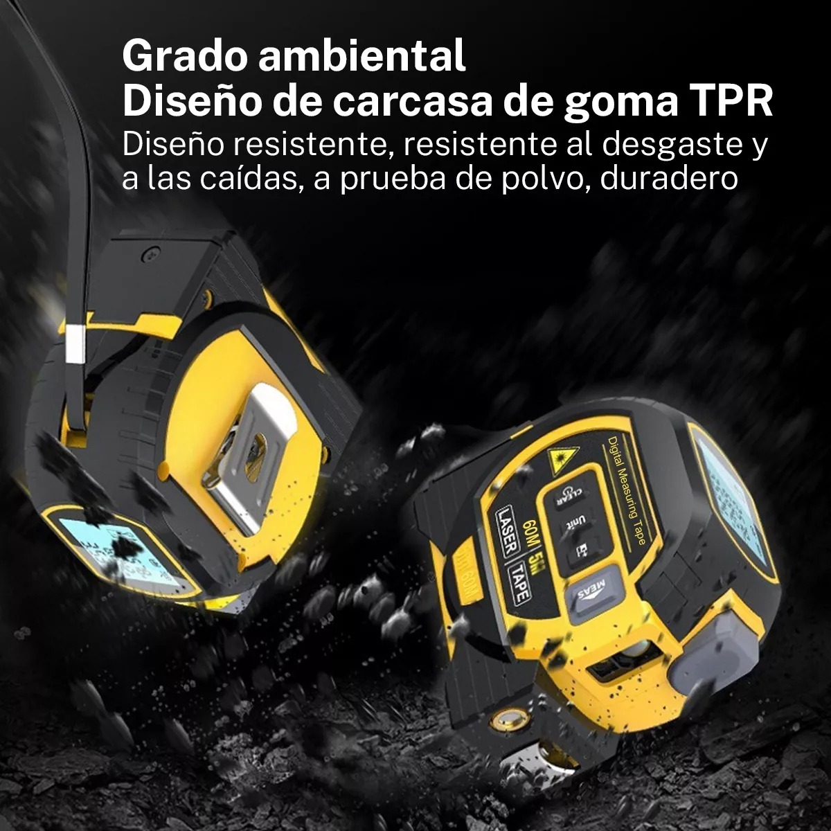 Medidor Láser De 60 Metros Con Cinta Métrica 2 En 1.