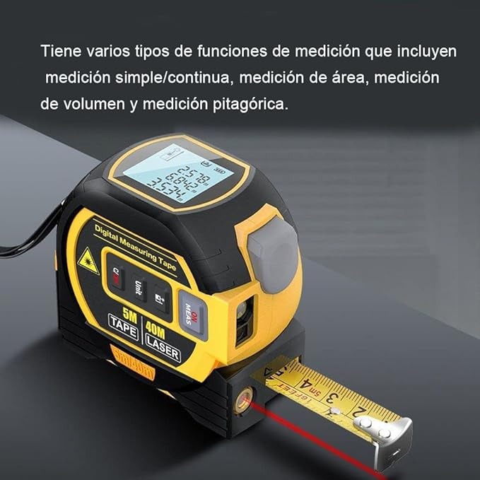 Medidor Láser De 60 Metros Con Cinta Métrica 2 En 1.