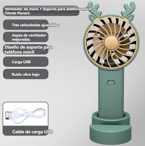Mini Ventilador De Mano Portátil Y Recargable Verde.