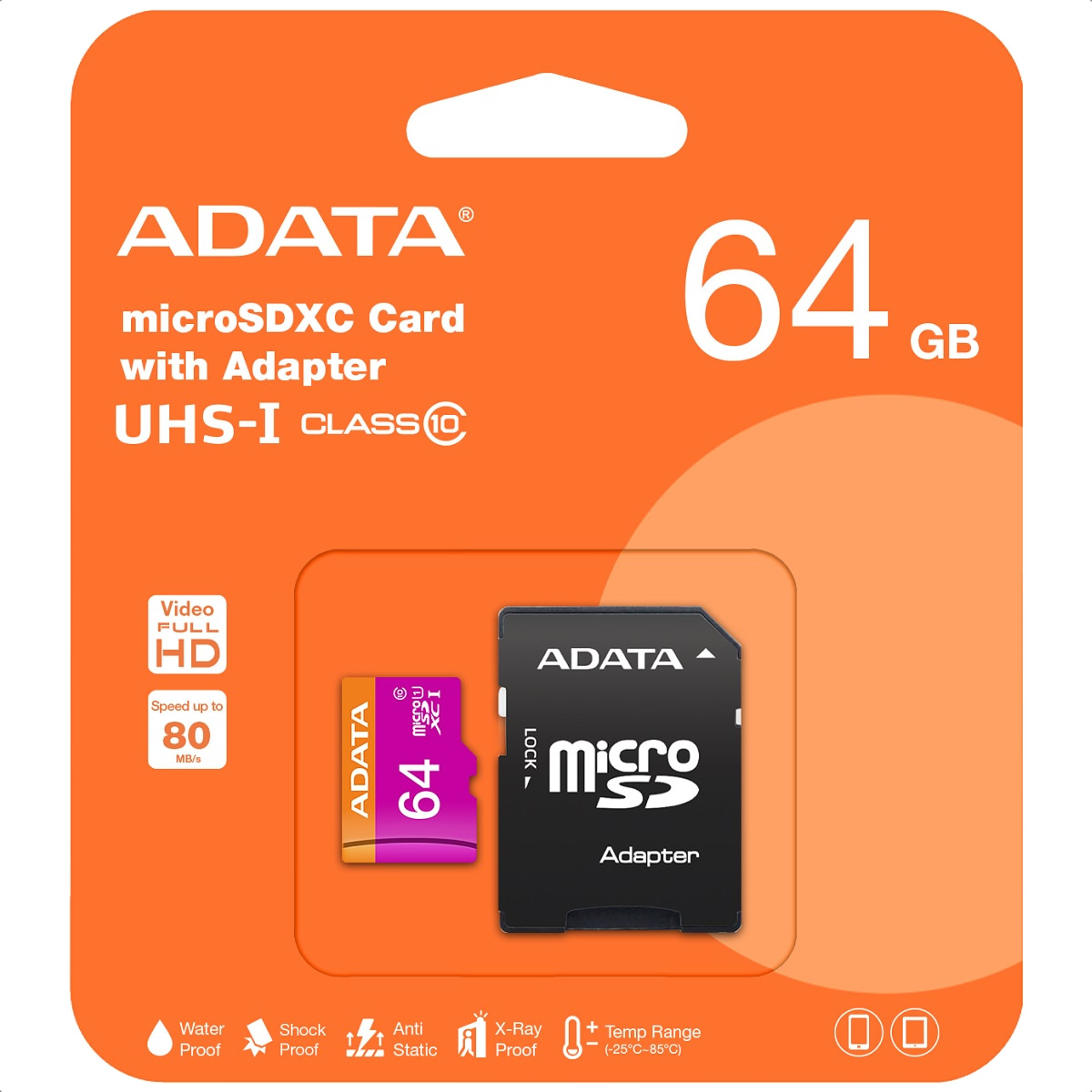 Memoria MicroSD 64 GB Adata SDXC Con Adaptador Clase 10 AUSDX64GUICL10-RA1.