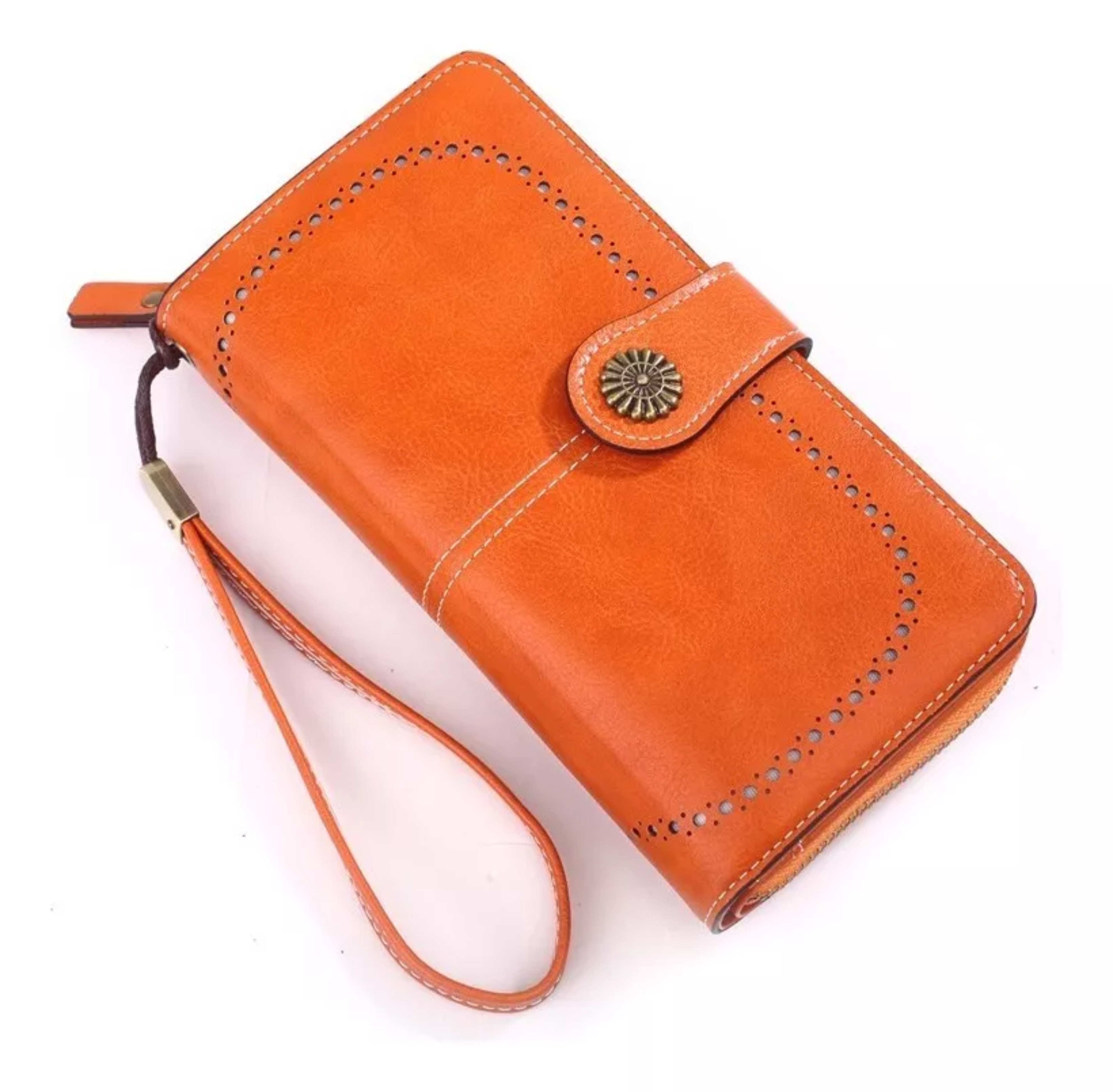 Cartera Mujer Cuero Gran Capacidad Monederos Para Dama Color Naranja.