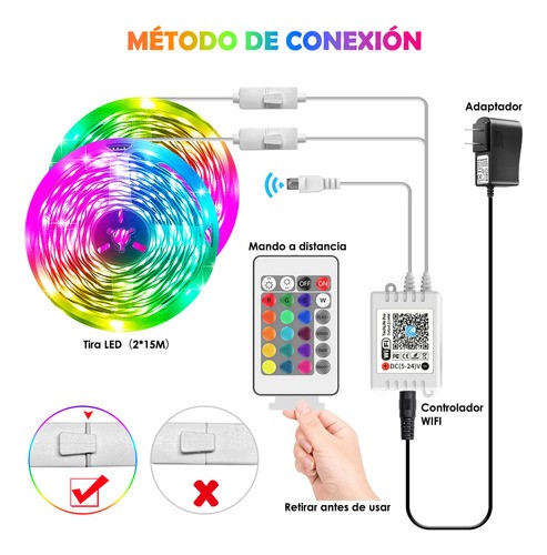 Tira De Luces Led Wifi 30m RGB Alexa App Control Música Ritmo Luces Led Para Cuarto.