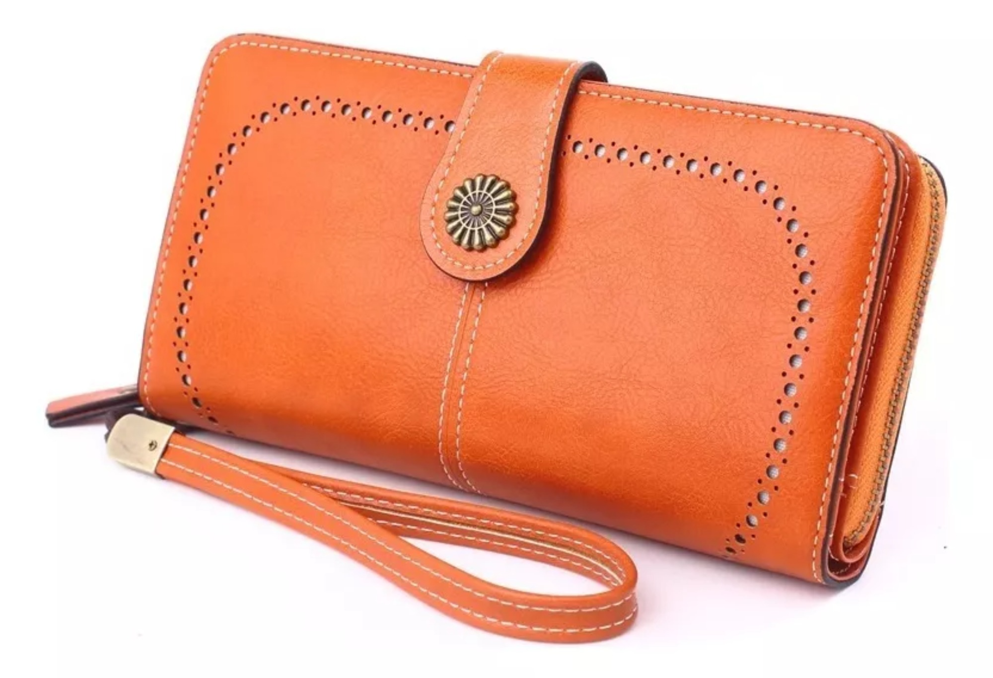 Cartera Mujer Cuero Gran Capacidad Monederos Para Dama Color Naranja.