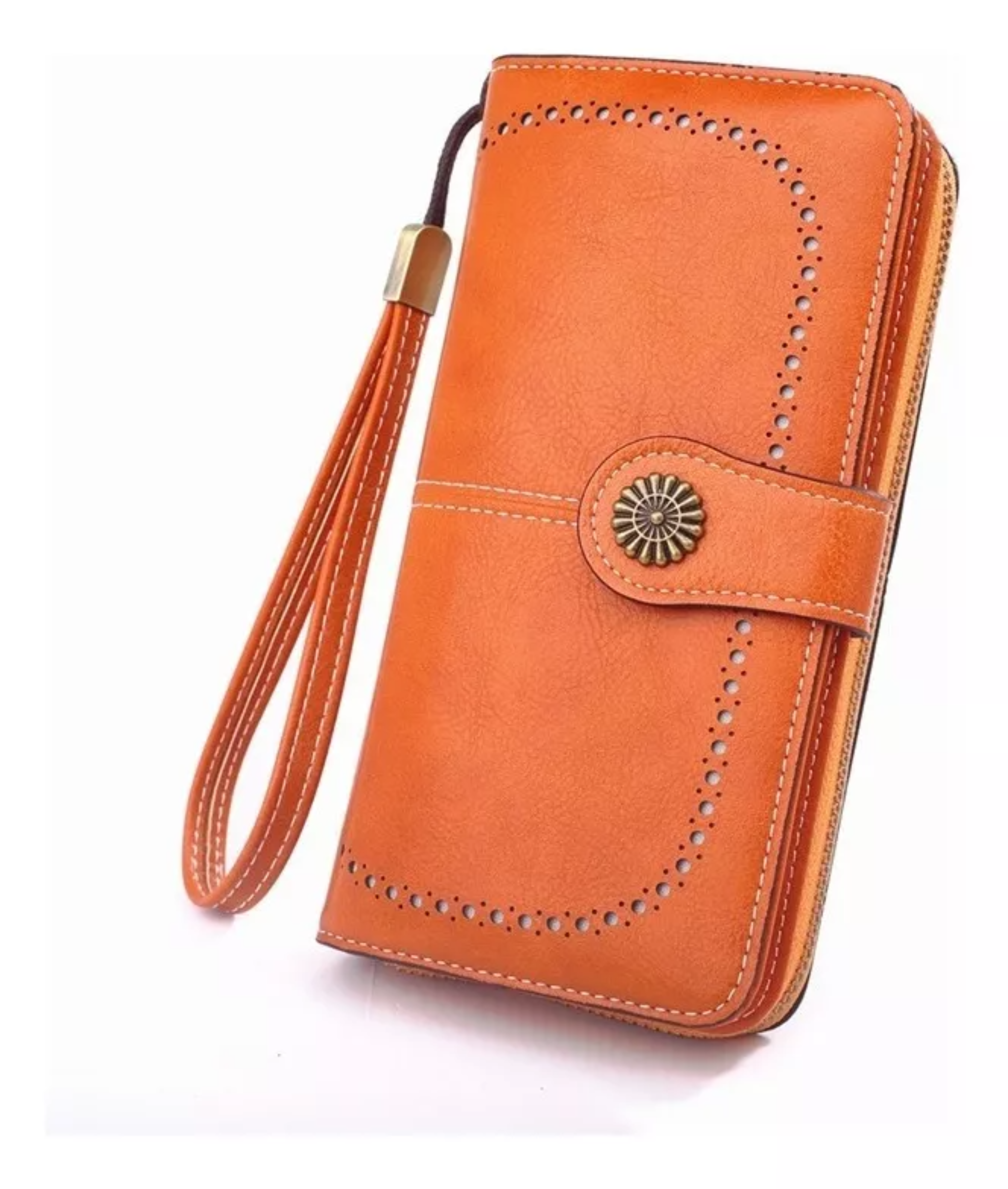 Cartera Mujer Cuero Gran Capacidad Monederos Para Dama Color Naranja.