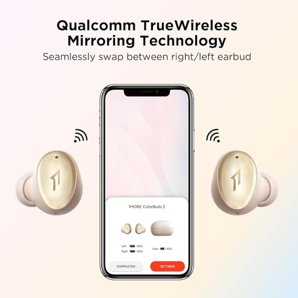 Audífonos Bluetooth 1More Color Buds 2 Cancelación Ruido.18h. Dorados.