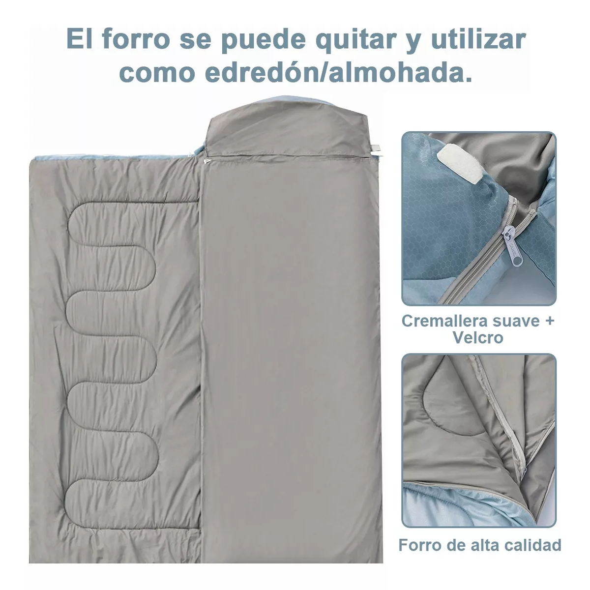 Bolsa De Dormir Para Acampar Forro Extraíble Saco De Dormir Azul Claro Izquierda.