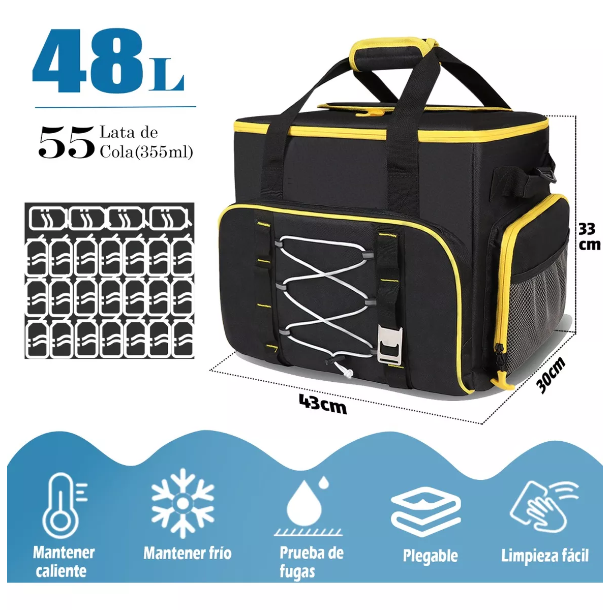 Hielera Grande 45 L Bolsa Térmica Portátil Plegable.