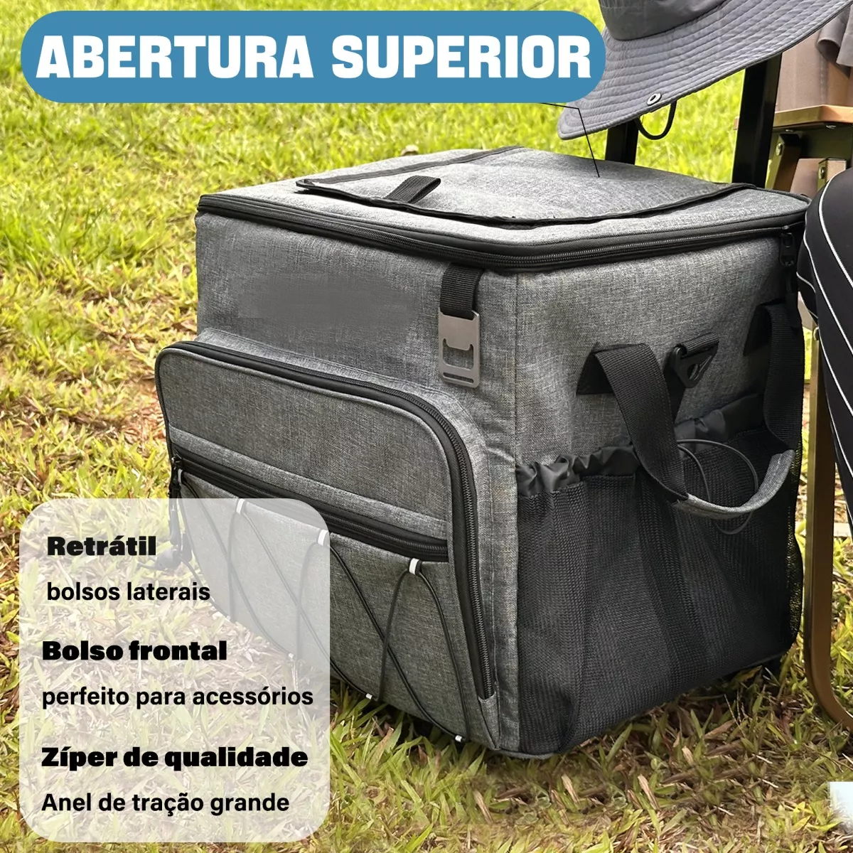 Hielera Con Ruedas Playa 60 Latas Bolsa Térmica Portatil Gris.