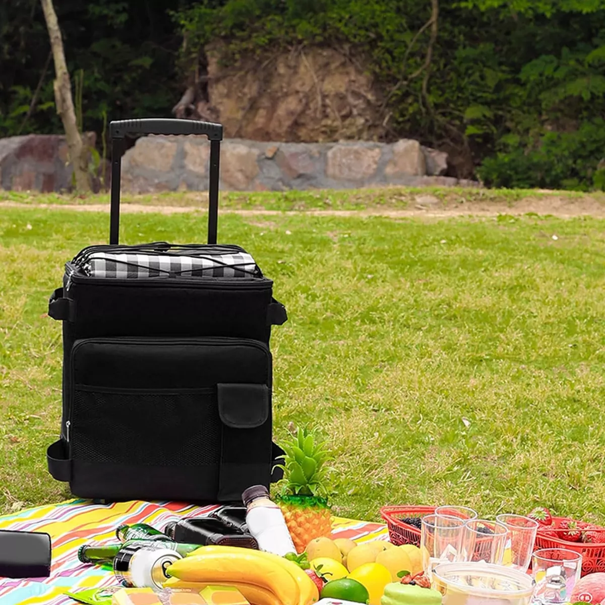Mochila Hielera Con Ruedas Bolsa Térmica Portatil 43l Negro.